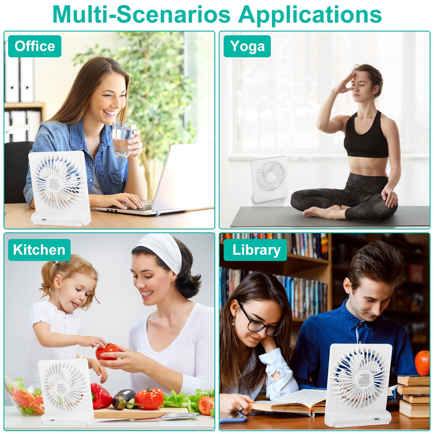 Portable USB Desk Fan - 5-Blade Quiet 
Cooling Fan, 3 Speed Settings, 
Rechargeable Battery for Home & Office