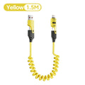 4 in 1 65W Spring Short Data Cable 6A USB Type C Spring Telescopic Quick Charger Wire Spring USB Cable for iPhone 16 15 14 13