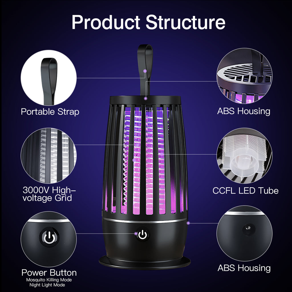 Mosquito Killer Lamp Bug Zapper - 
Rechargeable UV Light Trap, Indoor & 
Outdoor, Night Light for Summer