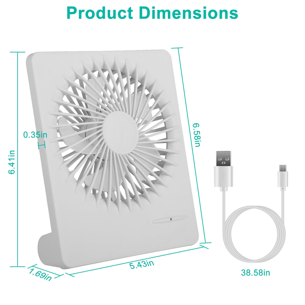Portable USB Desk Fan - 5-Blade Quiet 
Cooling Fan, 3 Speed Settings, 
Rechargeable Battery for Home & Office